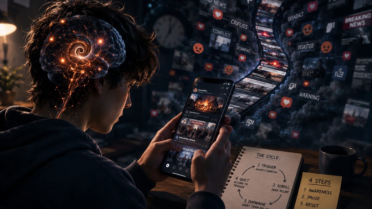 A person scrolling on a phone late at night